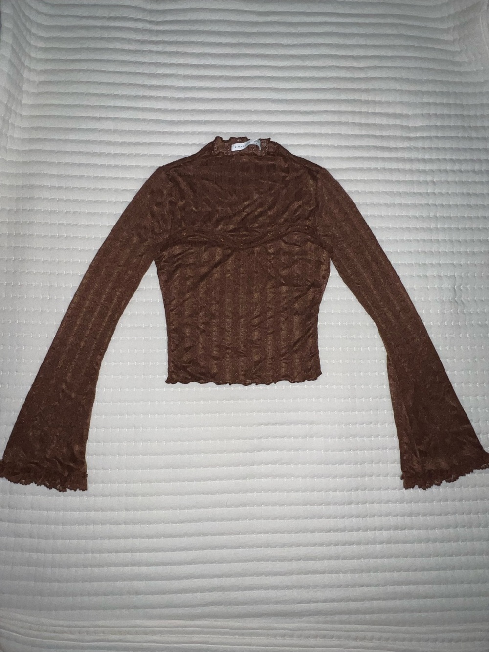 Altard State Brown Ribbed Long Sleeve Mesh Top